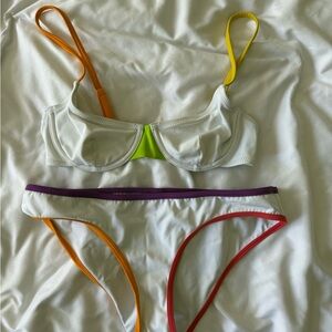 SOLID & STRIPED White Bikini with Colorful Accents